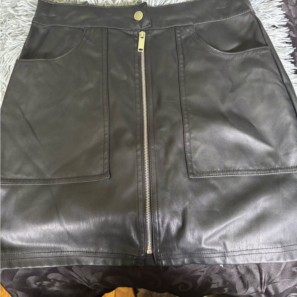 Black Leather Mini Skirt with Zipper